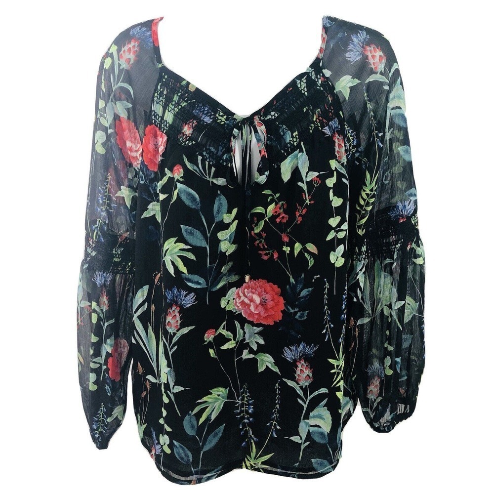 Nwt Tommy Hilfiger Women’s Navy Floral-Print Peasant Top Sz S Ret $79